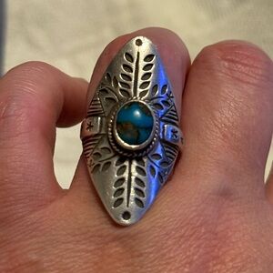 Vintage Southwestern Navajo Sterling Kingman Turquoise Ring Size 7.5
